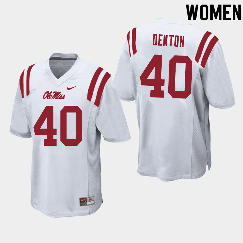 Women #40 Jalen Denton Ole Miss Rebels College Football Jerseys Sale-White - Click Image to Close